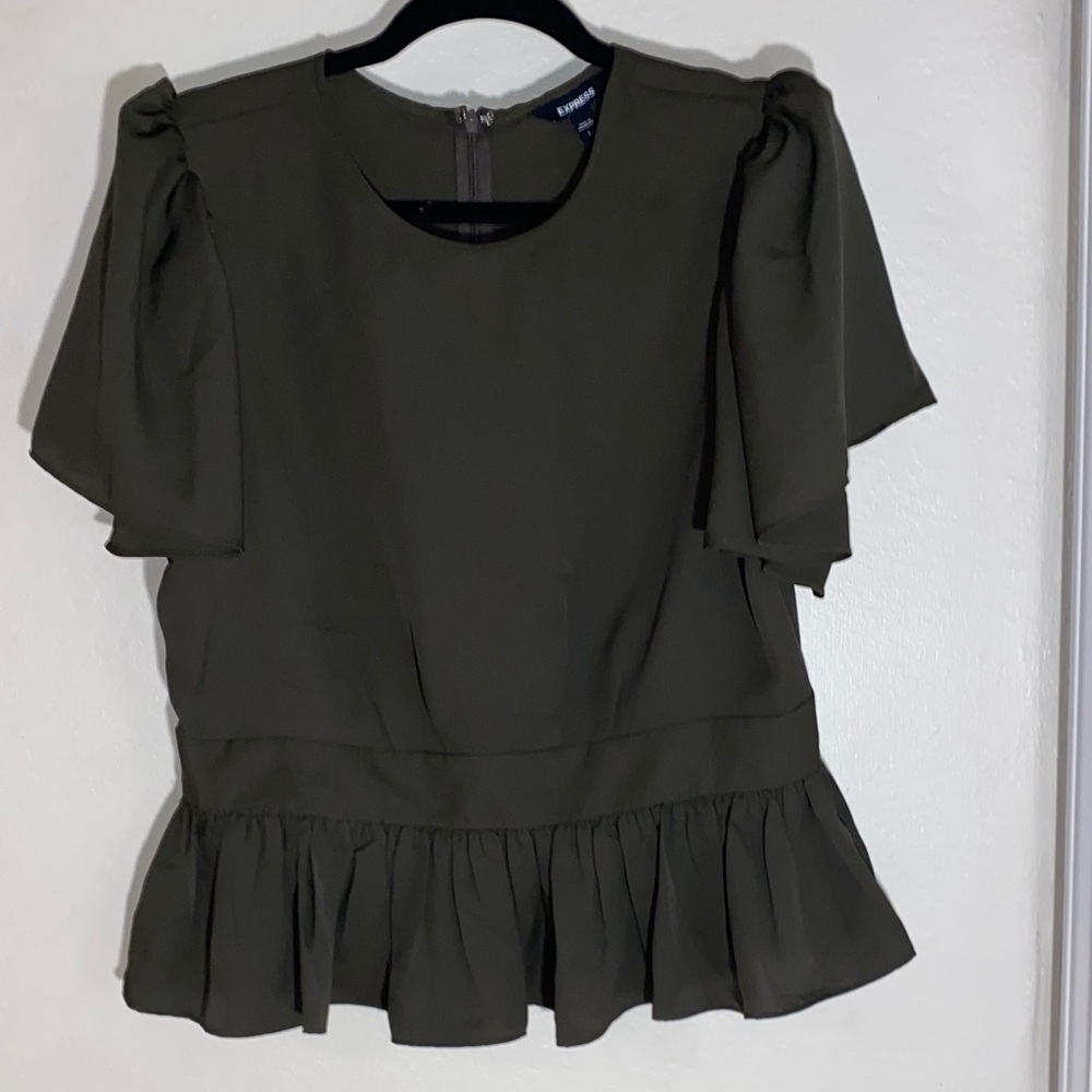 Express Olive Puff Sleeve Blouse